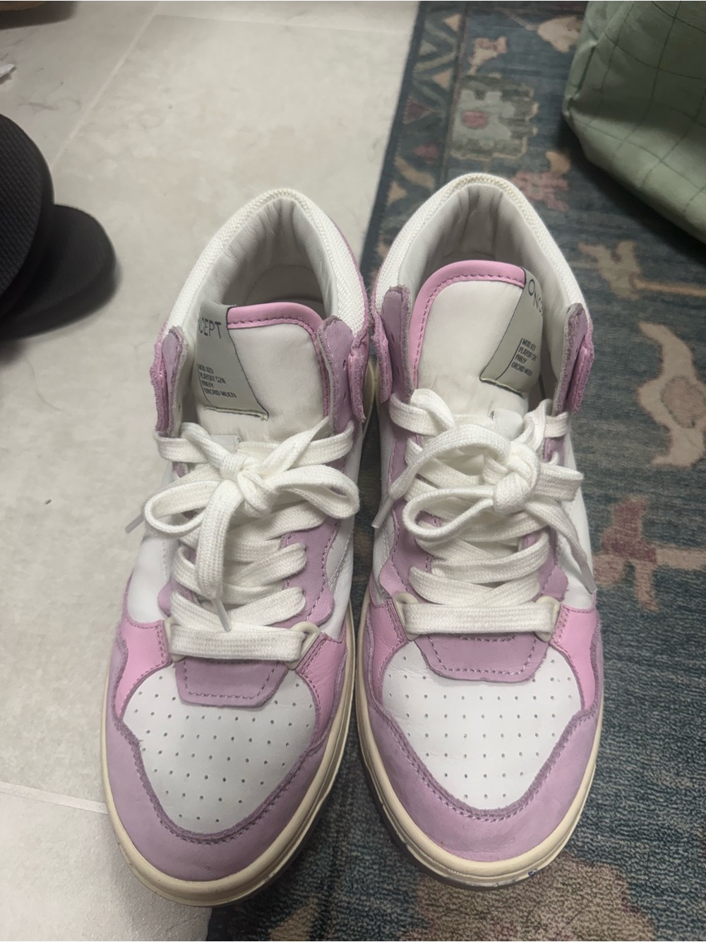 Oncept Phoenix Mid White and Lavender Women's Lace-Up Sneakers